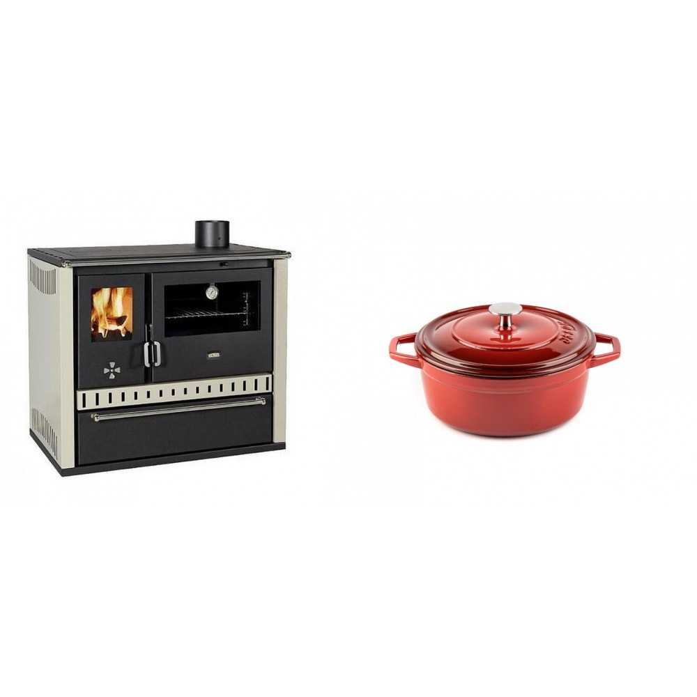 Set Küchenofen / Küchenhexe Prity GT, mit Schublade, Leistung 15 kW + Gusseisen Topf Tiefer Solagio, Rubin, Ф12