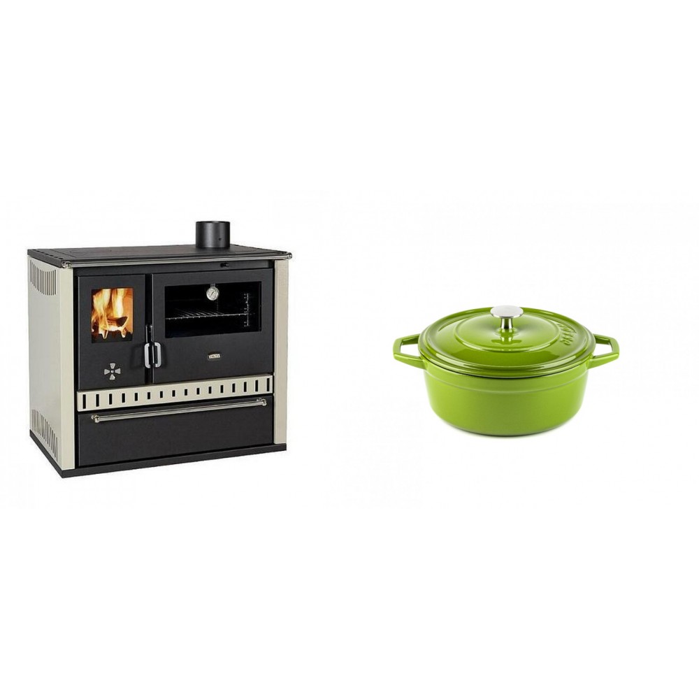 Set Küchenofen / Küchenhexe Prity GT, mit Schublade, Leistung 15 kW + Gusseisen Topf Tiefer Solagio, Bamboo, Ф12