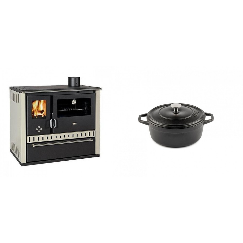 Set Küchenofen / Küchenhexe Prity GT, mit Schublade, Leistung 15 kW + Gusseisen Topf Tiefer Solagio, Black Onyx, Ф12