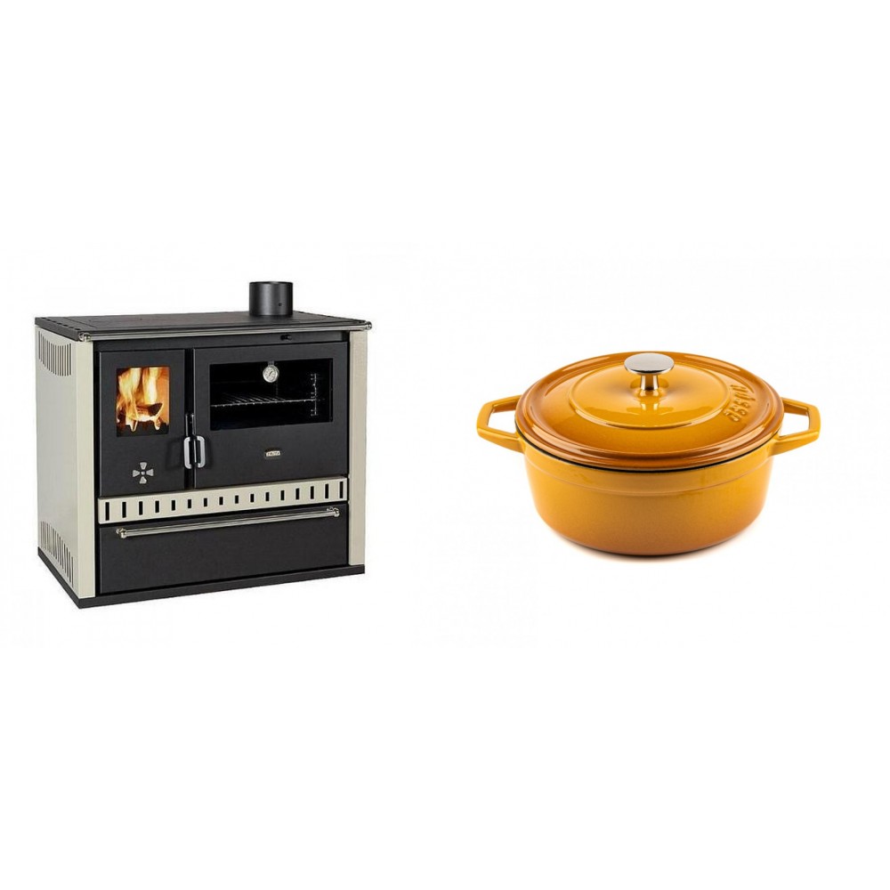 Set Küchenofen / Küchenhexe Prity GT, mit Schublade, Leistung 15 kW + Gusseisen Topf Tiefer Solagio, Dijon, Ф20