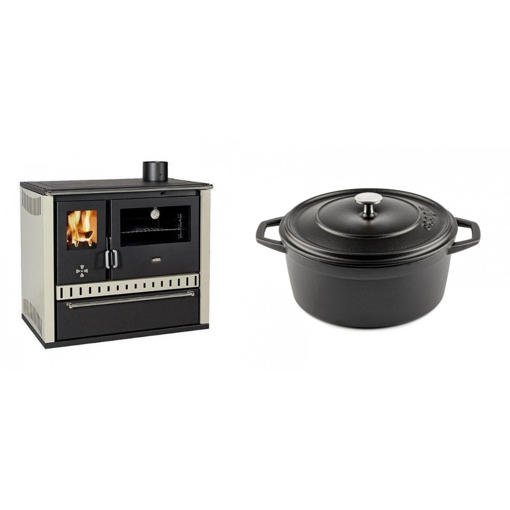 Set Küchenofen / Küchenhexe Prity GT, mit Schublade, Leistung 15 kW + Gusseisen Topf Tiefer Solagio, Black Onyx, Ф24