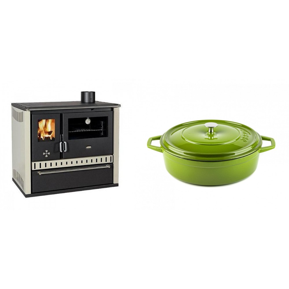 Set Küchenofen / Küchenhexe Prity GT, mit Schublade, Leistung 15 kW + Gusseisen Topf Flach Solagio, Bamboo, Ф26