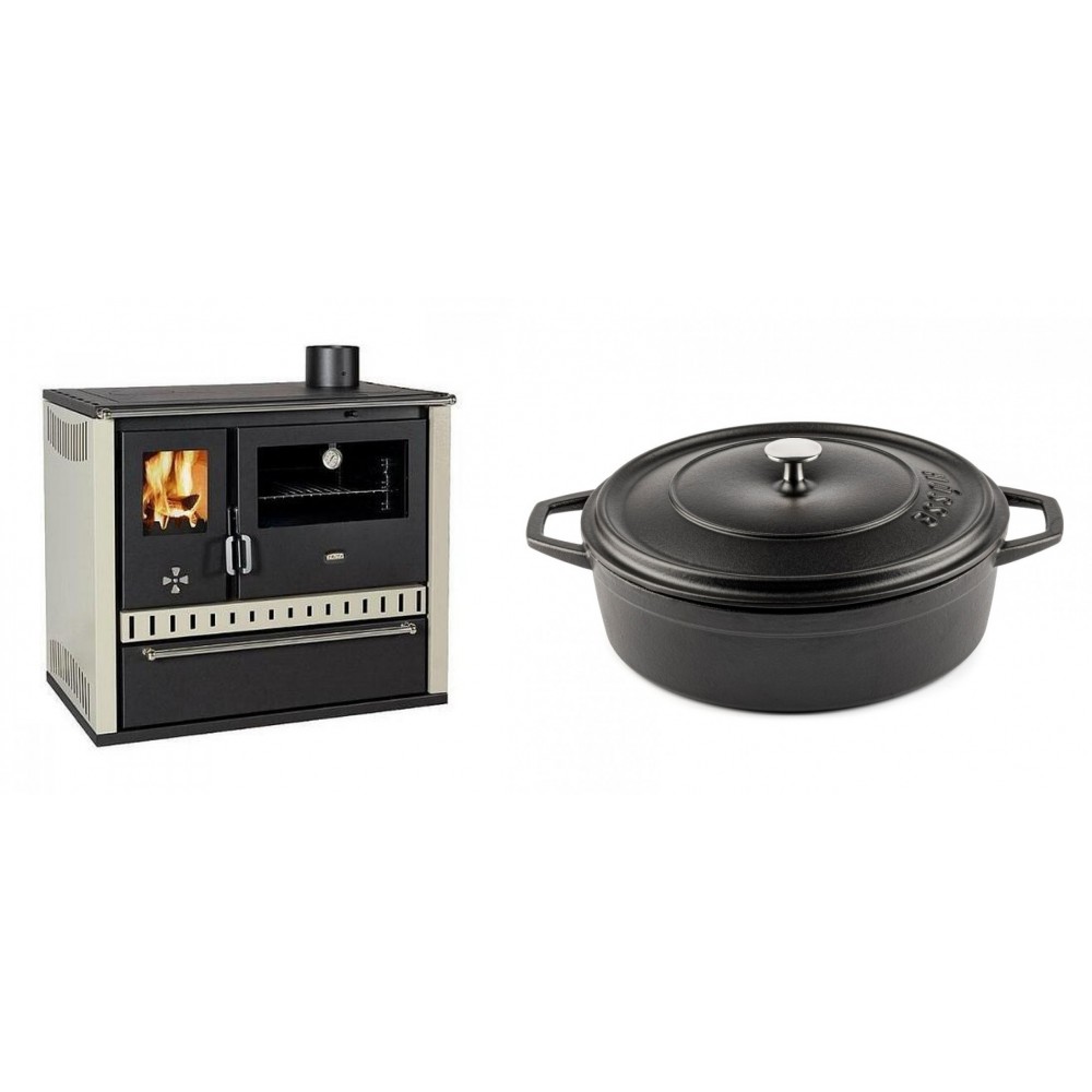 Set Küchenofen / Küchenhexe Prity GT, mit Schublade, Leistung 15 kW + Gusseisen Topf Flach Solagio, Black Onyx, Ф28