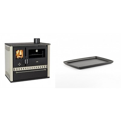 Set Küchenofen / Küchenhexe Prity GT, mit Schublade, Leistung 15 kW + Rechteckige Servierplatte aus Gusseisen Solagio, 21x31cm - Kaminofen - Holzofen mit Backfach