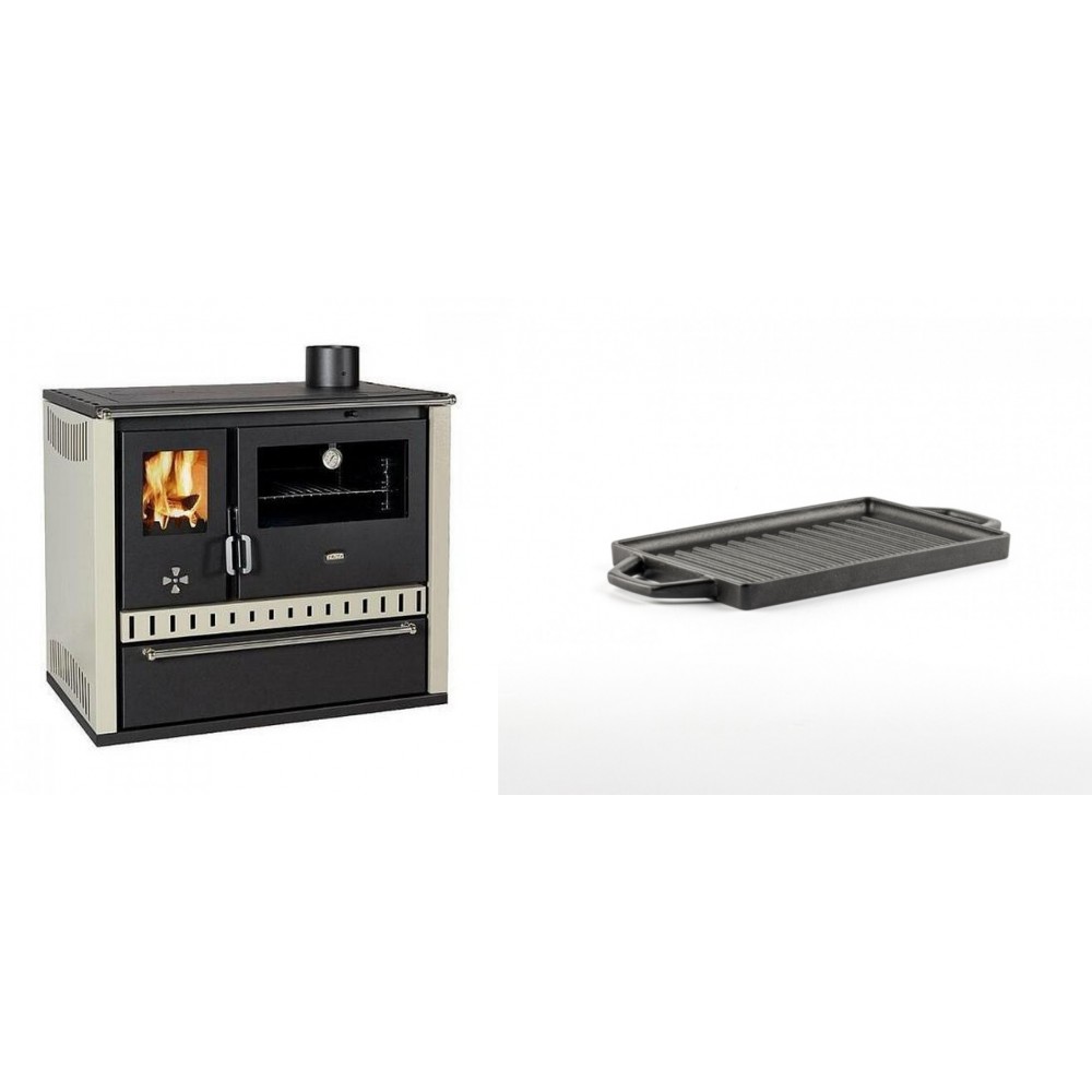 Set Küchenofen / Küchenhexe Prity GT, mit Schublade, Leistung 15 kW + Mini-Grillplatte aus Gusseisen Solagio, 15.5x22.5cm | Kaminofen - Holzofen mit Backfach | Kaminofen |