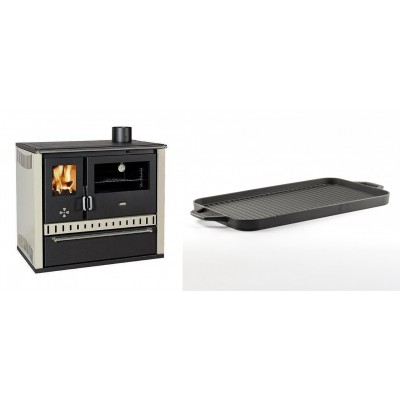 Set Küchenofen / Küchenhexe Prity GT, mit Schublade, Leistung 15 kW + Große Grillplatte aus Gusseisen Solagio, 25x44cm - Kaminofen - Holzofen mit Backfach