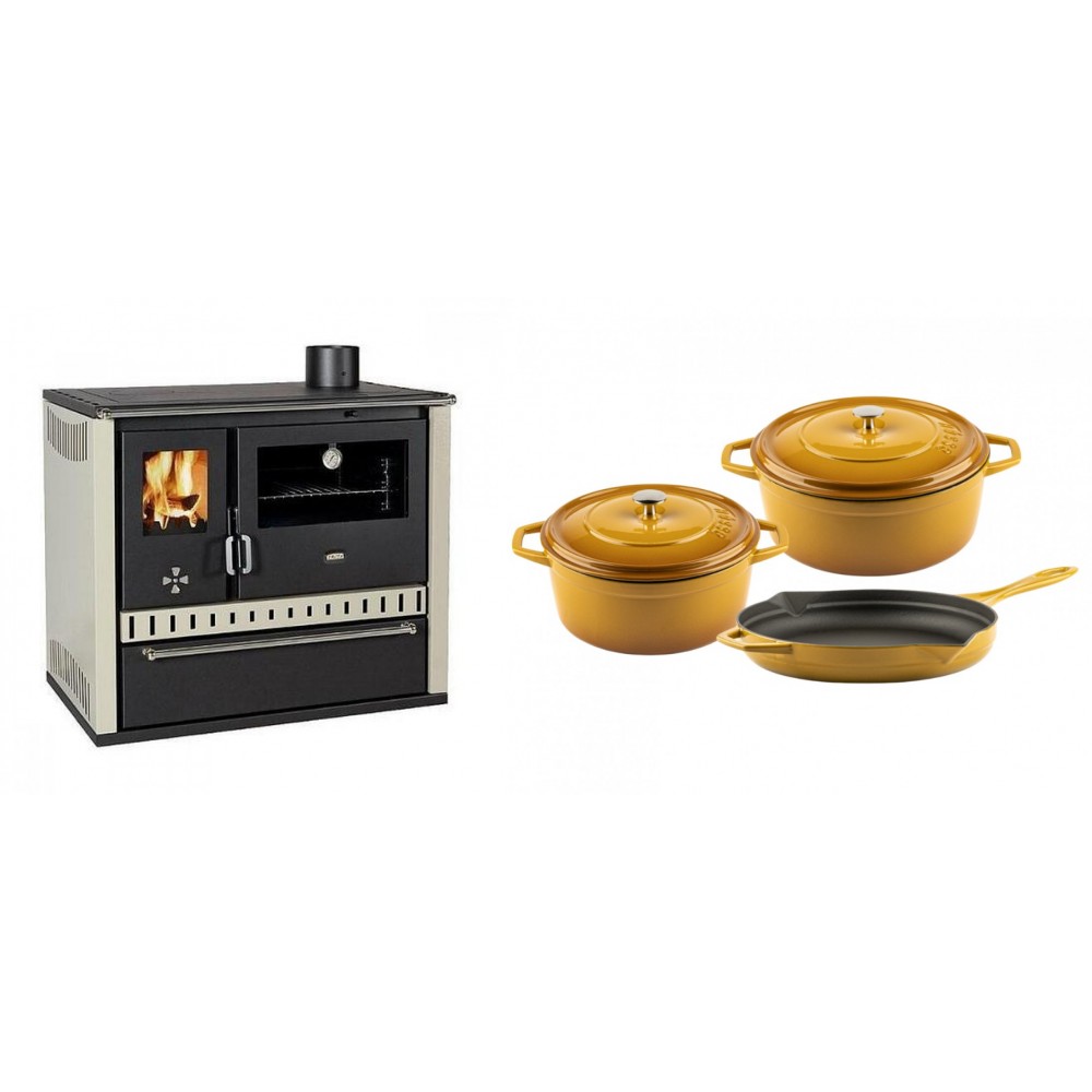 Set Küchenofen / Küchenhexe Prity GT, mit Schublade, Leistung 15 kW + Gusseisen Topf Set aus 3 teilen Solagio, Dijon