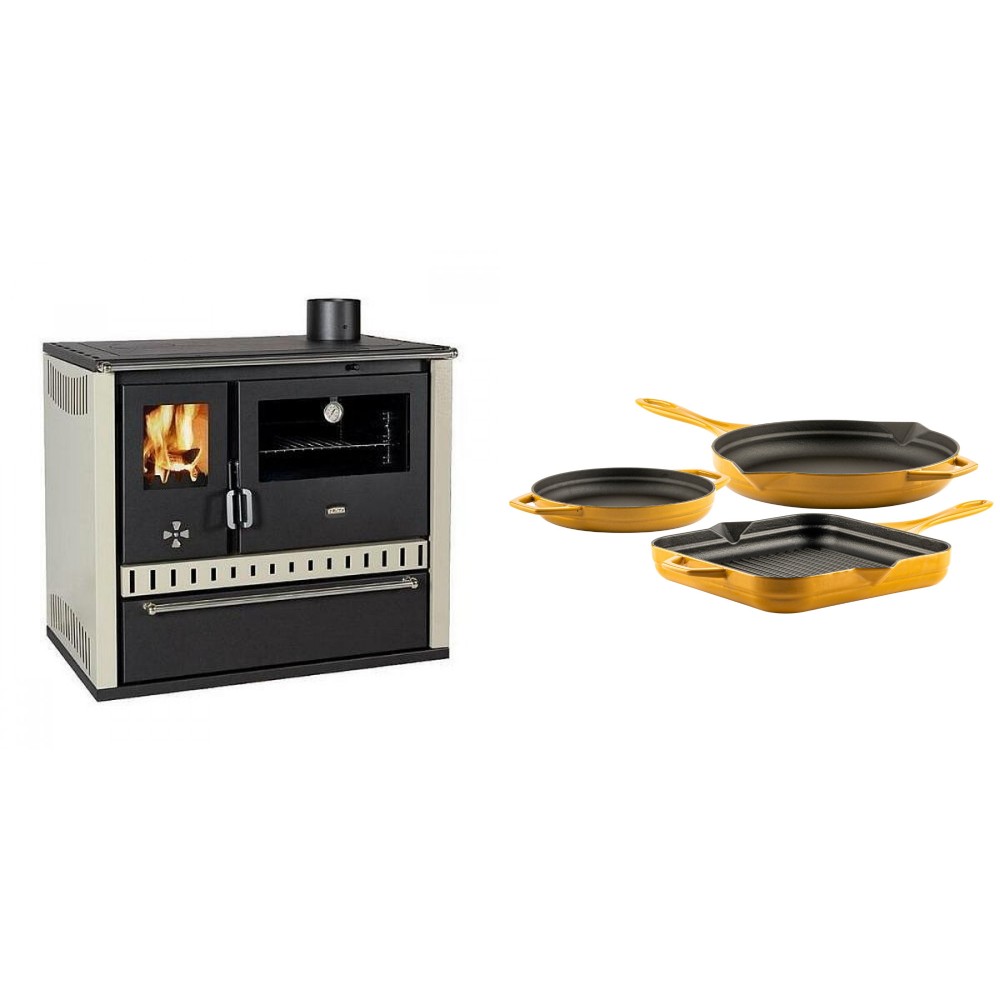 Set Küchenofen / Küchenhexe Prity GT, mit Schublade, Leistung 15 kW + Gusseisen Topf Set aus 3 teilen Solagio, Dijon