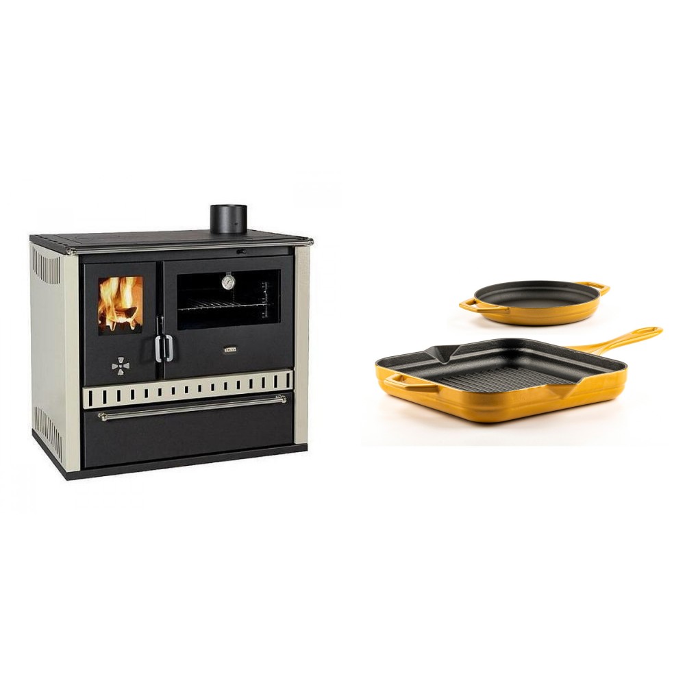 Set Küchenofen / Küchenhexe Prity GT, mit Schublade, Leistung 15 kW + Gusseisen Topf Set aus 2 teilen Solagio, Dijon