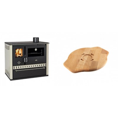 Set Küchenofen / Küchenhexe Prity GT, mit Schublade, Leistung 15 kW + Holz untersetzer für Gusseisenplatte Solagio HSYSAK28 - Kaminofen - Holzofen mit Backfach