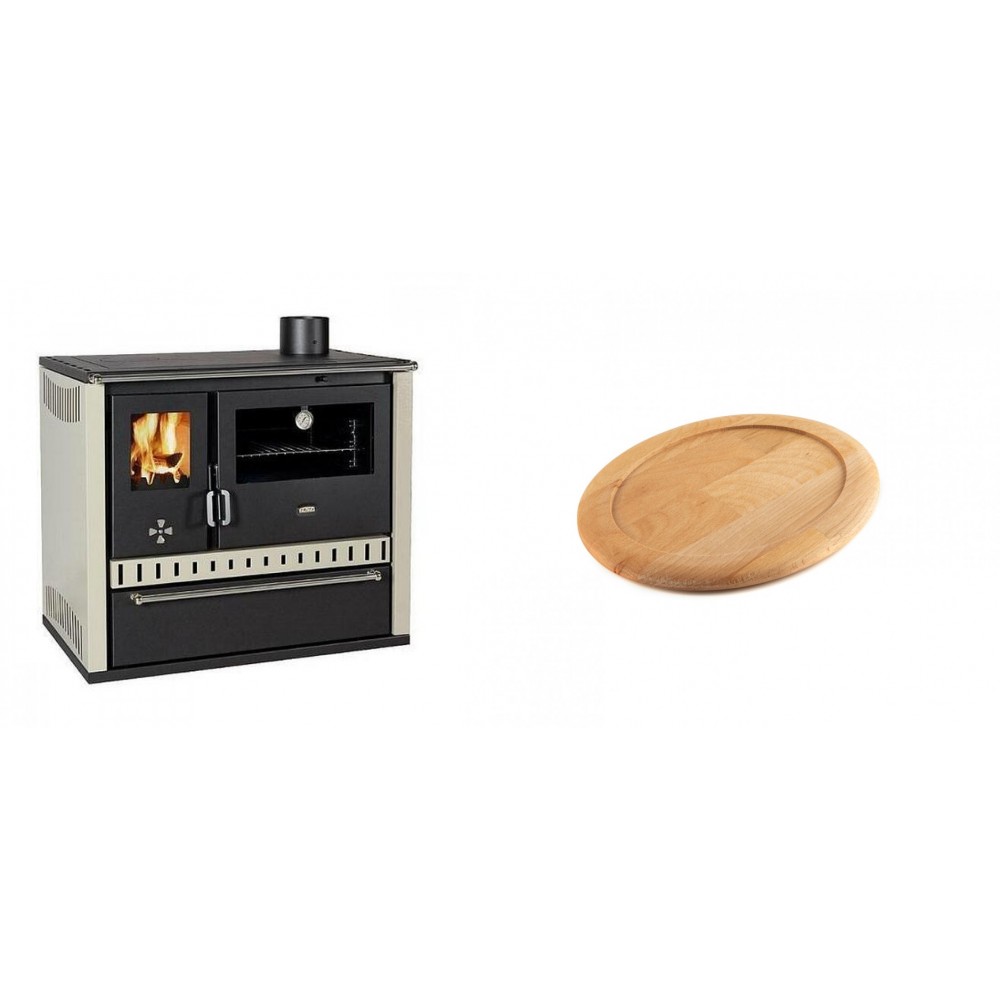 Set Küchenofen / Küchenhexe Prity GT, mit Schublade, Leistung 15 kW + Holz untersetzer für ovale gusseisenpfanne Solagio HSFT1825 | Kaminofen - Holzofen mit Backfach | Kaminofen |