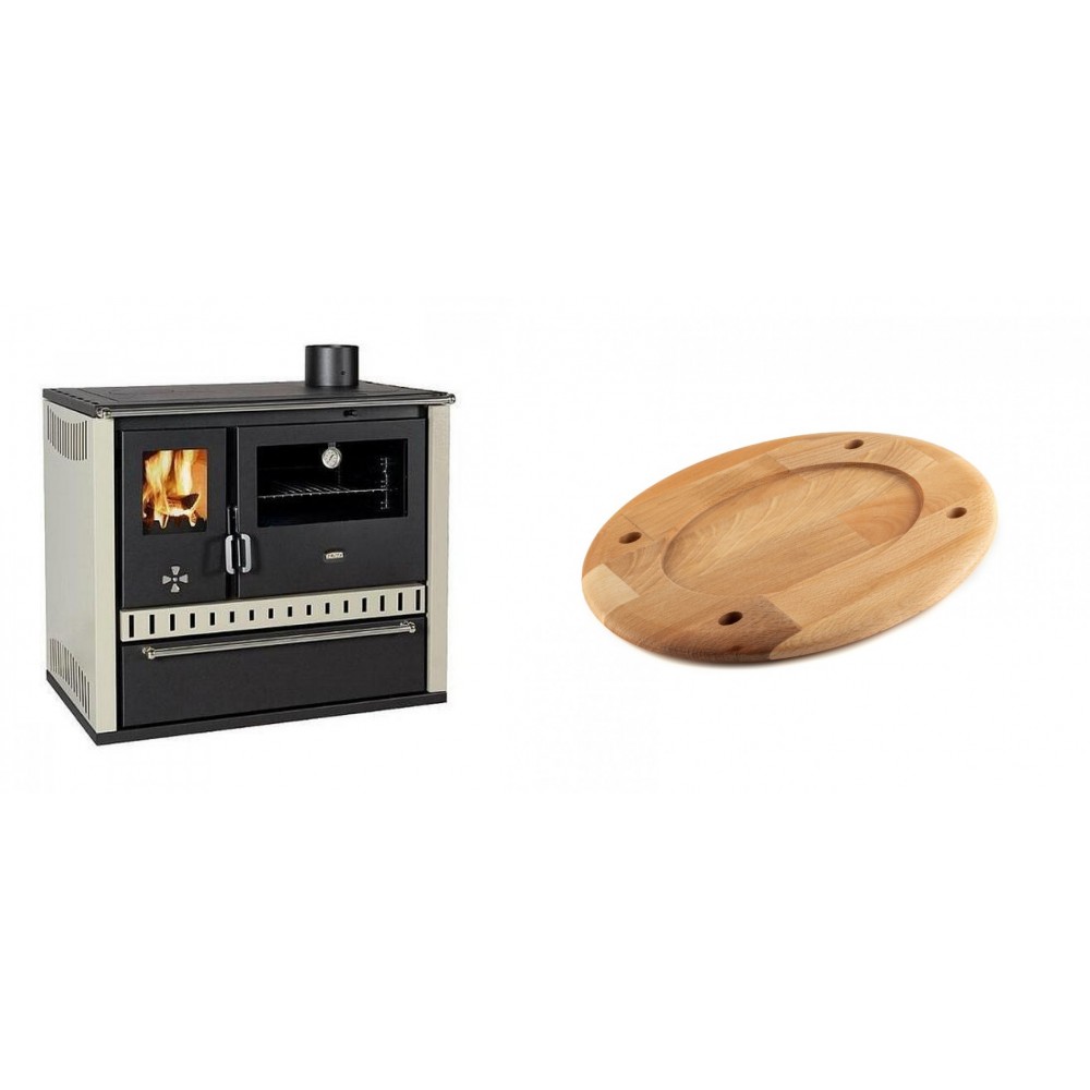 Set Küchenofen / Küchenhexe Prity GT, mit Schublade, Leistung 15 kW + Holz untersetzer für ovale platte Solagio HSOISK2533, 25x33cm | Kaminofen - Holzofen mit Backfach | Kaminofen |