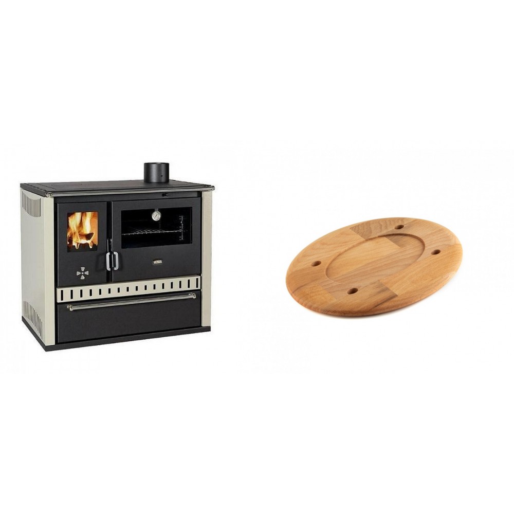 Set Küchenofen / Küchenhexe Prity GT, mit Schublade, Leistung 15 kW + Holz untersetzer für ovale platte Solagio HSOISK1728, 17x28cm