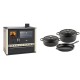 Set Küchenofen / Küchenhexe Wasserführend Prity GT W10 Elfenbein, mit Edelstahl-Backofen, Glaskeramik-Kochfeld und Schublade, 13.3 kW + Gusseisen Topf Set aus 3 teilen Solagio, Black Onyx | Kaminofen - Holzofen mit Backfach | Kaminofen |