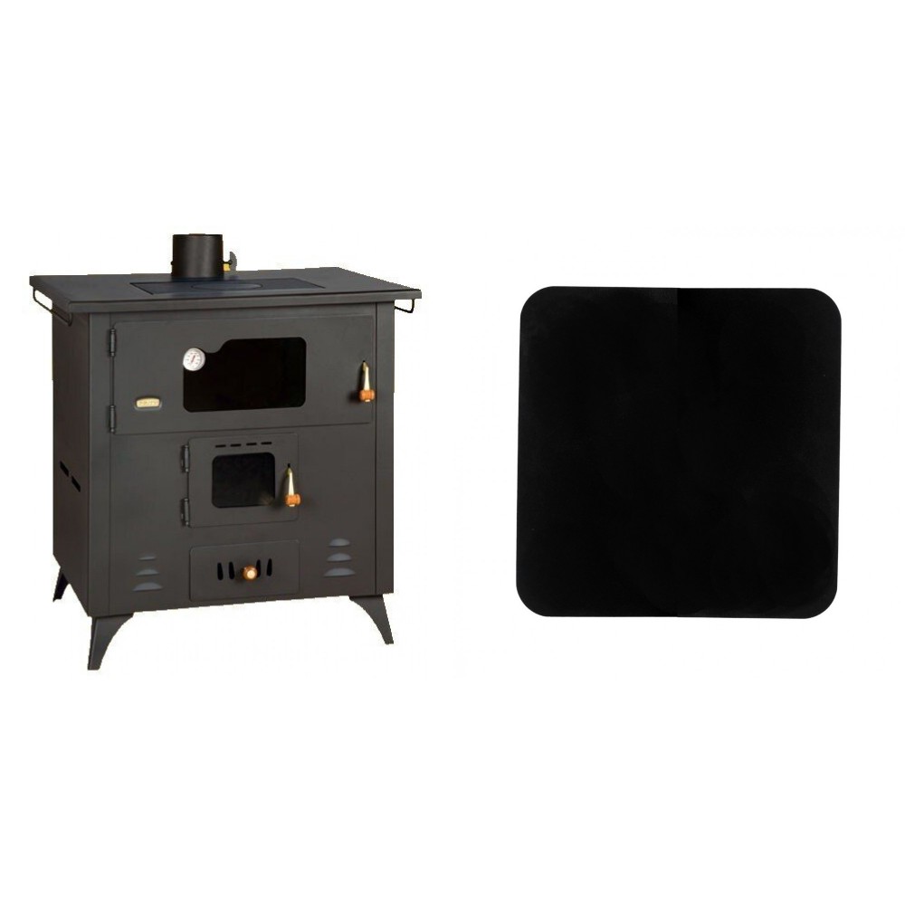 Set Küchenofen / Küchenhexe Prity mit Backofen und Kochplatte, Modell 1P50R, Leistung 14 kW, Füße + Funkenschutzplatte Stahl 2mm, Größe 98x98cm | Küchenofen / Küchenhexe Prity | Kaminofen |