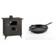 Set Küchenofen / Küchenhexe Prity mit Backofen und Kochplatte, Modell 1P50R, Leistung 14 kW, Füße + Emaillierte grillpfanne Gusseisen Solagio, Black Onyx, Ф24cm | Kaminofen - Holzofen mit Backfach | Prity |