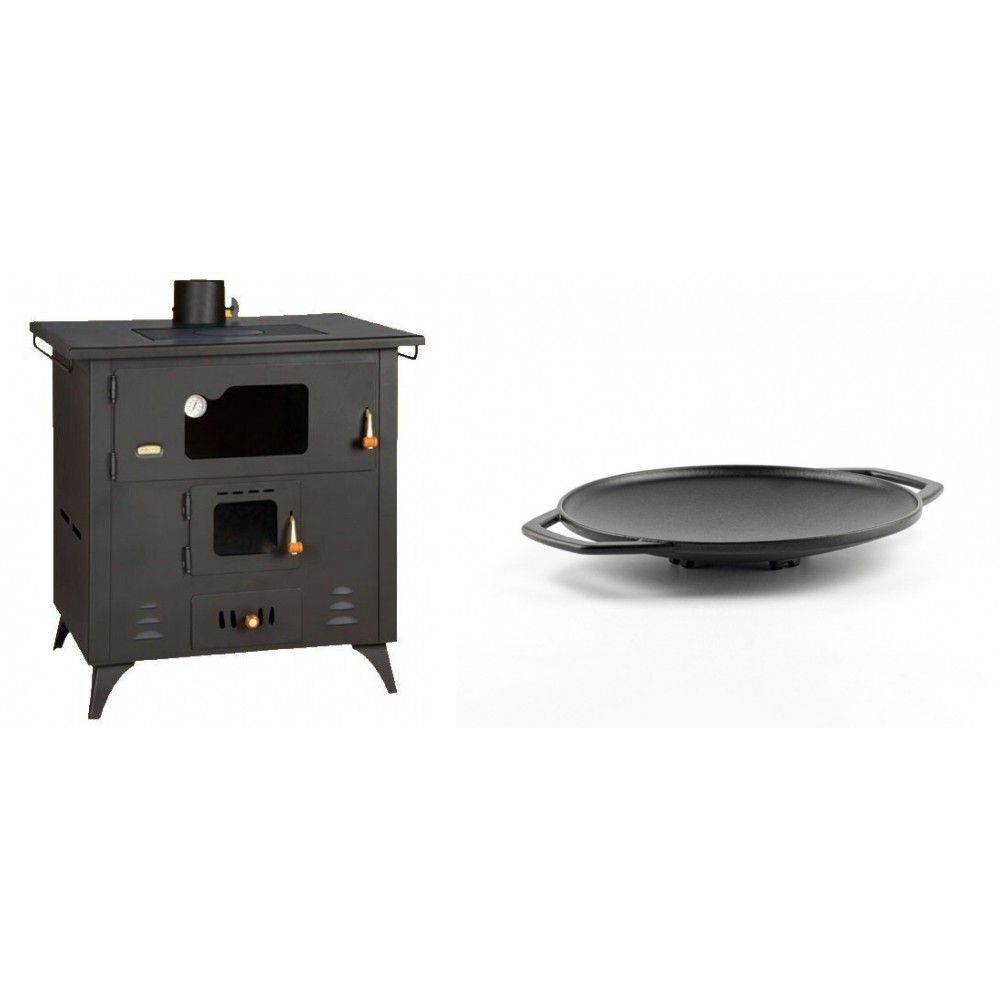 Set Küchenofen / Küchenhexe Prity mit Backofen und Kochplatte, Modell 1P50R, Leistung 14 kW, Füße + Backplatte aus Gusseisen Solagio, Ф28cm