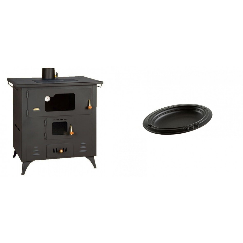 Set Küchenofen / Küchenhexe Prity mit Backofen und Kochplatte, Modell 1P50R, Leistung 14 kW, Füße + Gusseiserne auflaufform Solagio oval, 17x28cm