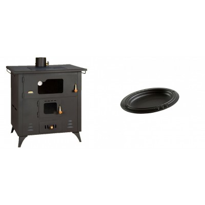 Set Küchenofen / Küchenhexe Prity mit Backofen und Kochplatte, Modell 1P50R, Leistung 14 kW, Füße + Gusseiserne auflaufform Solagio oval, 17x28cm - Kaminofen - Holzofen mit Backfach