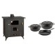 Set Küchenofen / Küchenhexe Prity mit Backofen und Kochplatte, Modell 1P50R, Leistung 14 kW, Füße + Gusseisen Topf Set aus 3 teilen Solagio, Black Onyx | Kaminofen - Holzofen mit Backfach | Prity |
