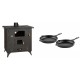 Set Küchenofen / Küchenhexe Prity mit Backofen und Kochplatte, Modell 1P50R, Leistung 14 kW, Füße + Gusseisen Topf Set aus 2 teilen Solagio, Black Onyx | Kaminofen - Holzofen mit Backfach | Prity |
