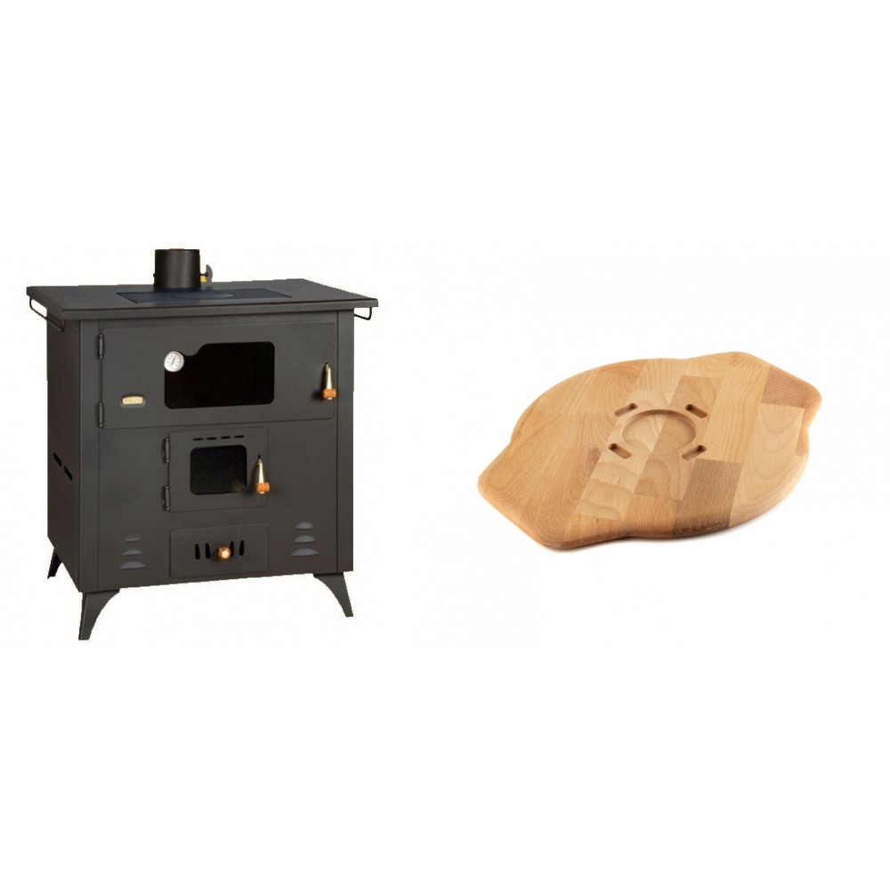 Set Küchenofen / Küchenhexe Prity mit Backofen und Kochplatte, Modell 1P50R, Leistung 14 kW, Füße + Holz untersetzer für Gusseisenplatte Solagio HSYSAK28 | Kaminofen - Holzofen mit Backfach | Prity |