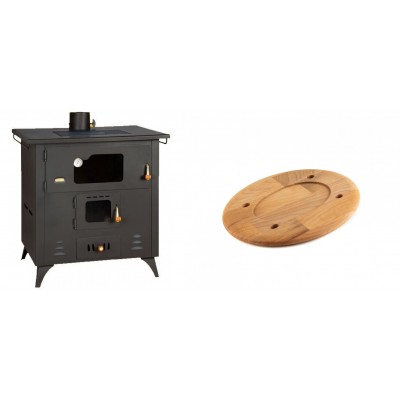 Set Küchenofen / Küchenhexe Prity mit Backofen und Kochplatte, Modell 1P50R, Leistung 14 kW, Füße + Holz untersetzer für ovale platte Solagio HSOISK1728, 17x28cm - Kaminofen - Holzofen mit Backfach