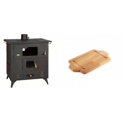 Set Küchenofen / Küchenhexe Prity mit Backofen und Kochplatte, Modell 1P50R, Leistung 14 kW, Füße + Holz untersetzer für mini-gusseisenplatte Solagio HSDDHP1522 - Kaminofen - Holzofen mit Backfach