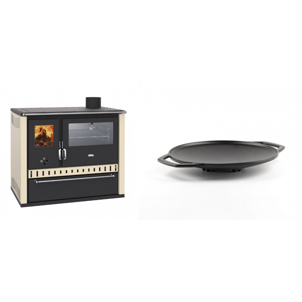 Set Küchenofen / Küchenhexe Prity GT, mit Edelstahl-Backofen und Schublade, 15 kW + Backplatte aus Gusseisen Solagio, Ф28cm