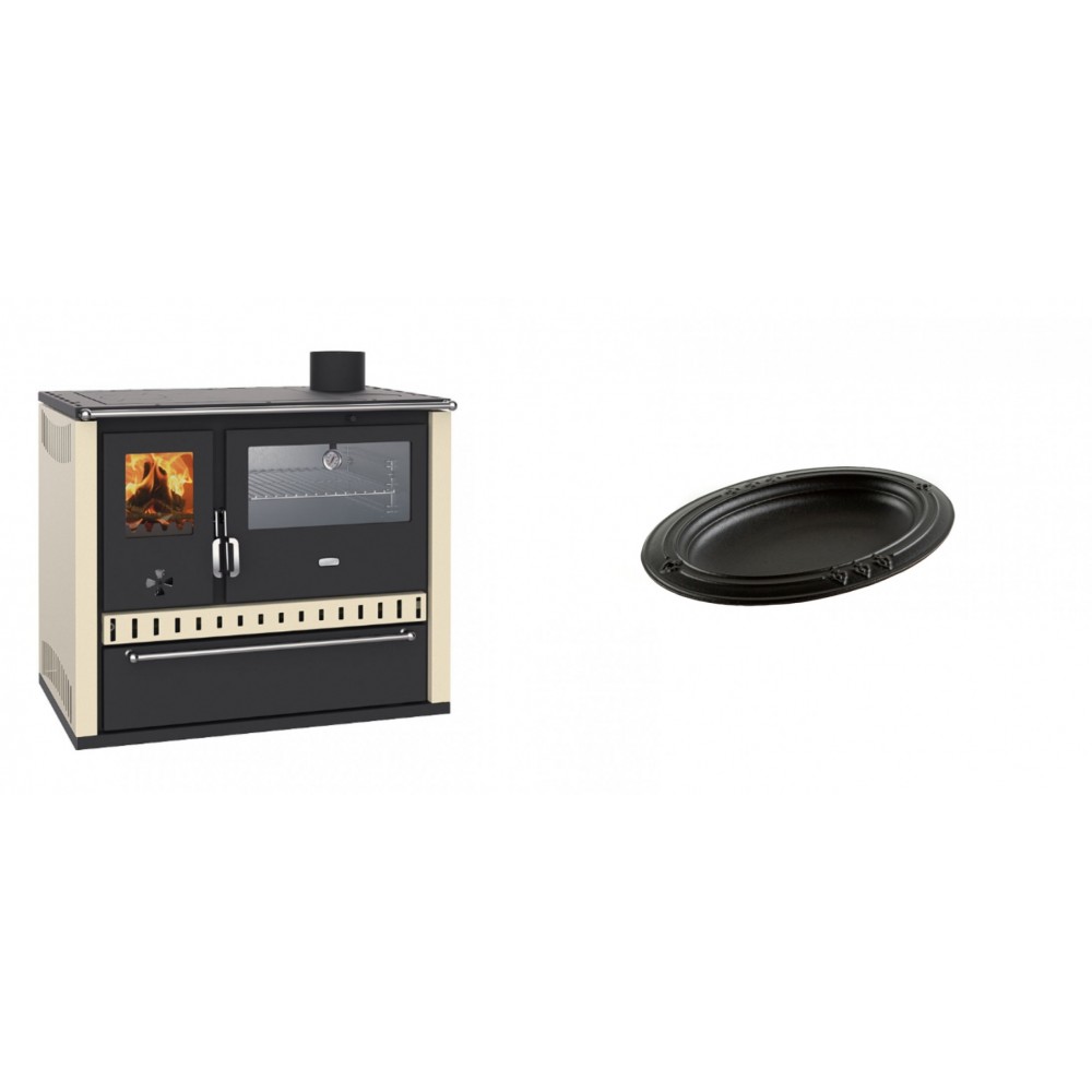 Set Küchenofen / Küchenhexe Prity GT, mit Edelstahl-Backofen und Schublade, 15 kW + Gusseiserne auflaufform Solagio oval, 17x28cm | Kaminofen - Holzofen mit Backfach | Kaminofen |