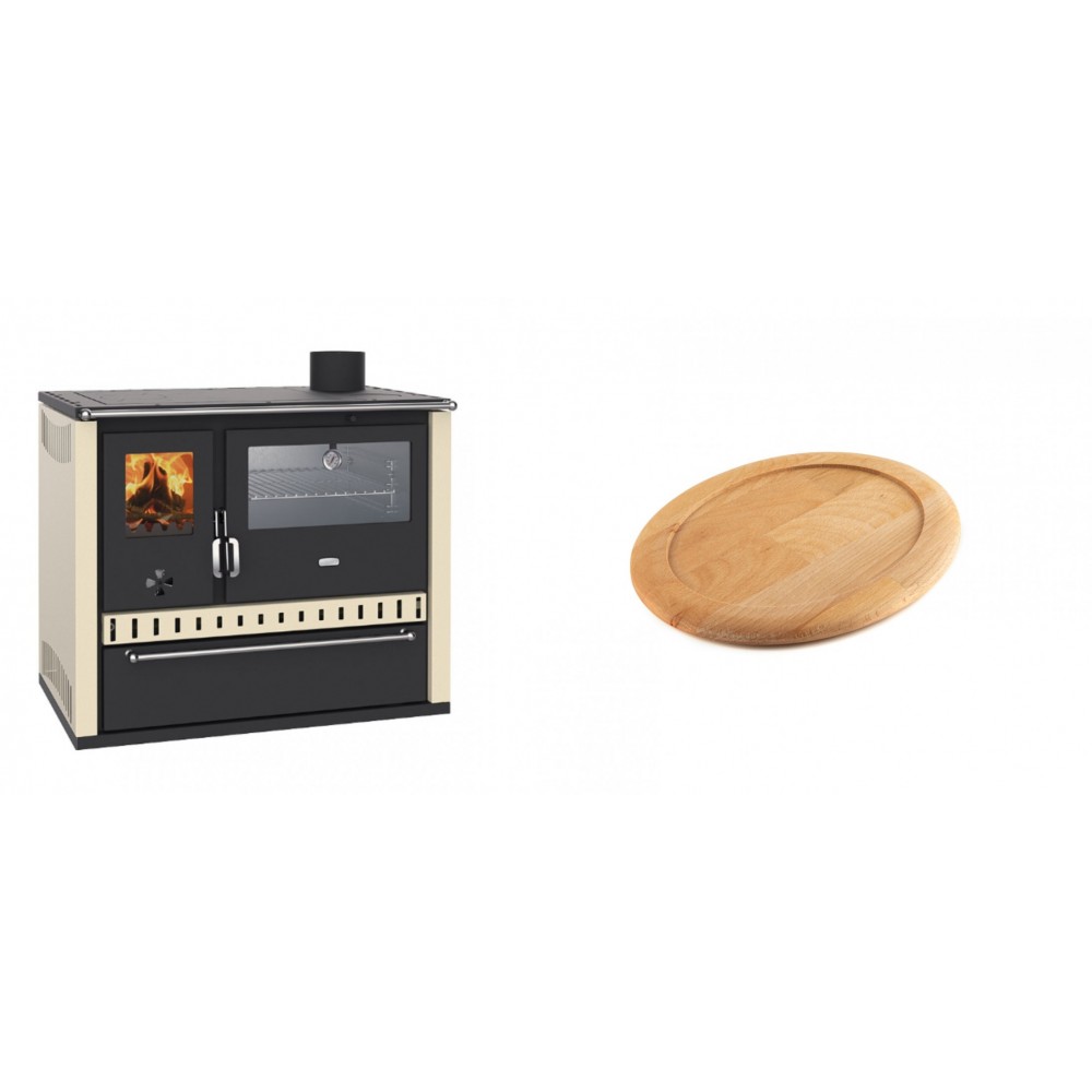 Set Küchenofen / Küchenhexe Prity GT, mit Edelstahl-Backofen und Schublade, 15 kW + Holz untersetzer für ovale gusseisenpfanne Solagio HSFT1825