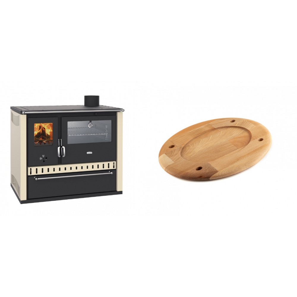 Set Küchenofen / Küchenhexe Prity GT, mit Edelstahl-Backofen und Schublade, 15 kW + Holz untersetzer für ovale platte Solagio HSOISK2533, 25x33cm