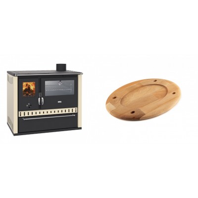 Set Küchenofen / Küchenhexe Prity GT, mit Edelstahl-Backofen und Schublade, 15 kW + Holz untersetzer für ovale platte Solagio HSOISK2533, 25x33cm - Kaminofen - Holzofen mit Backfach