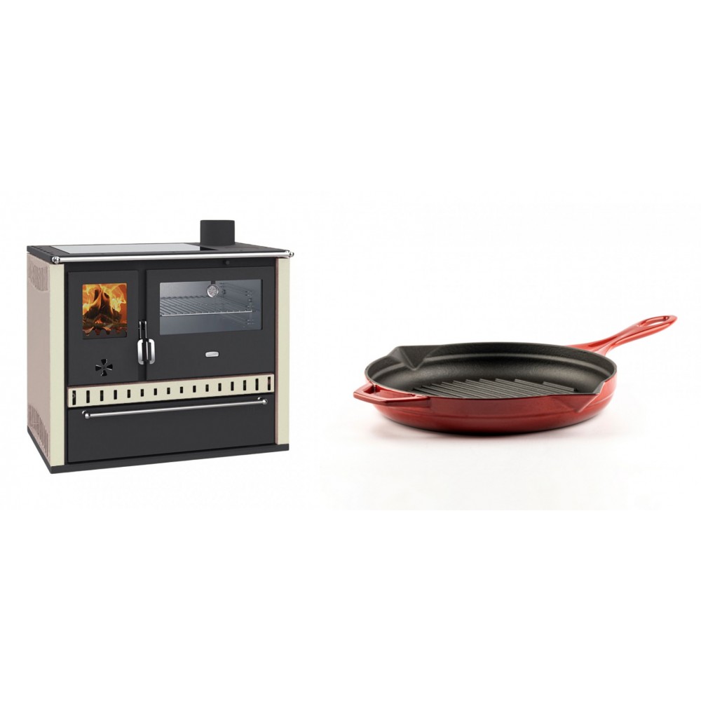 Set Küchenofen / Küchenhexe Prity GT, mit Edelstahl-Backofen, Glaskeramik-Kochfeld und Schublade, 15 kW + Emaillierte grillpfanne Gusseisen Solagio, Rubin, Ф24cm
