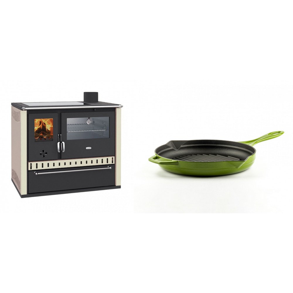 Set Küchenofen / Küchenhexe Prity GT, mit Edelstahl-Backofen, Glaskeramik-Kochfeld und Schublade, 15 kW + Emaillierte grillpfanne Gusseisen Solagio, Bamboo, Ф24cm