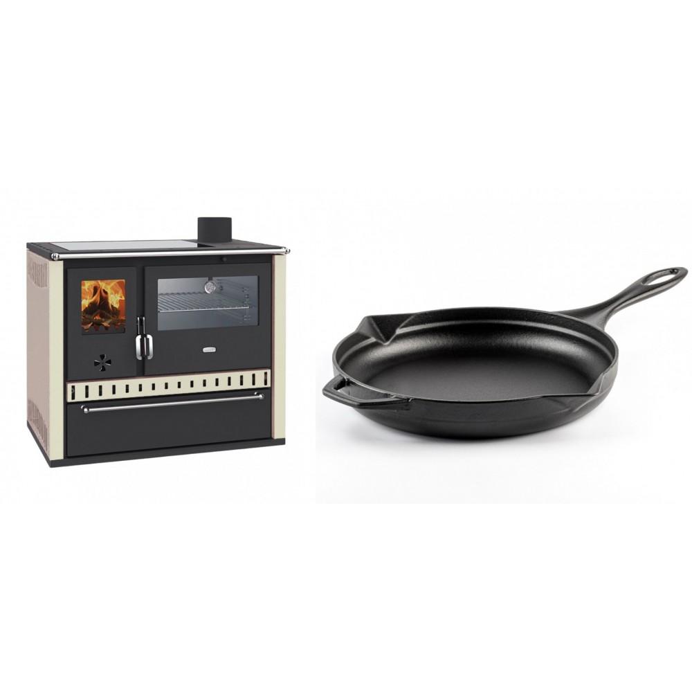 Set Küchenofen / Küchenhexe Prity GT, mit Edelstahl-Backofen, Glaskeramik-Kochfeld und Schublade, 15 kW + Emaillierte Gusseisenpfanne Solagio, Black Onyx, Ф28cm