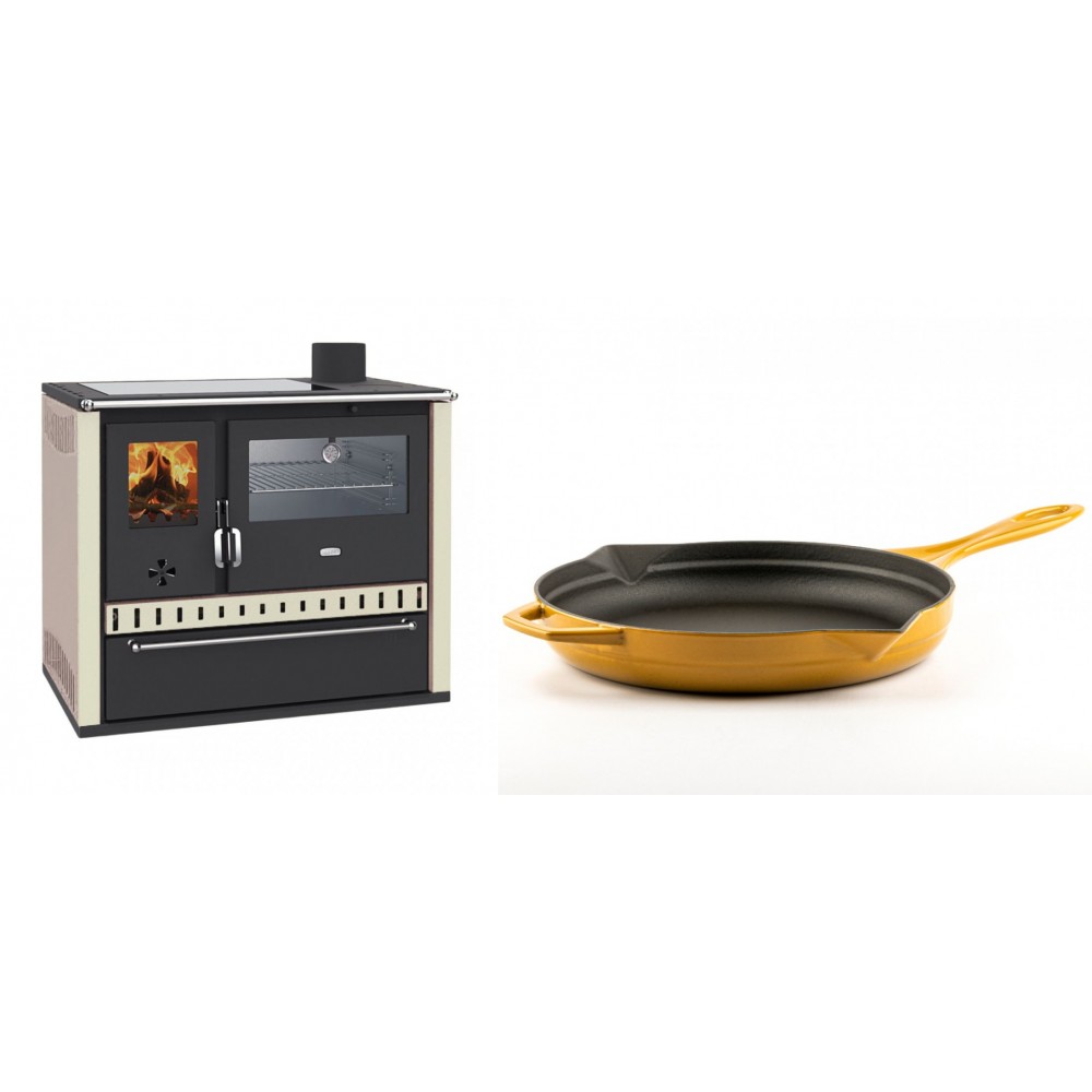 Set Küchenofen / Küchenhexe Prity GT, mit Edelstahl-Backofen, Glaskeramik-Kochfeld und Schublade, 15 kW + Emaillierte Gusseisenpfanne Solagio, Dijon, Ф28cm