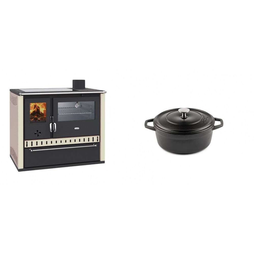 Set Küchenofen / Küchenhexe Prity GT, mit Edelstahl-Backofen, Glaskeramik-Kochfeld und Schublade, 15 kW + Gusseisen Topf Tiefer Solagio, Black Onyx, Ф12