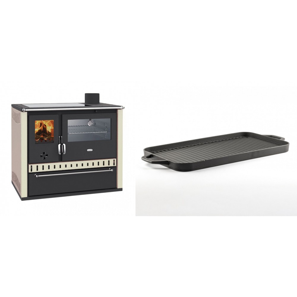 Set Küchenofen / Küchenhexe Prity GT, mit Edelstahl-Backofen, Glaskeramik-Kochfeld und Schublade, 15 kW + Große Grillplatte aus Gusseisen Solagio, 25x44cm