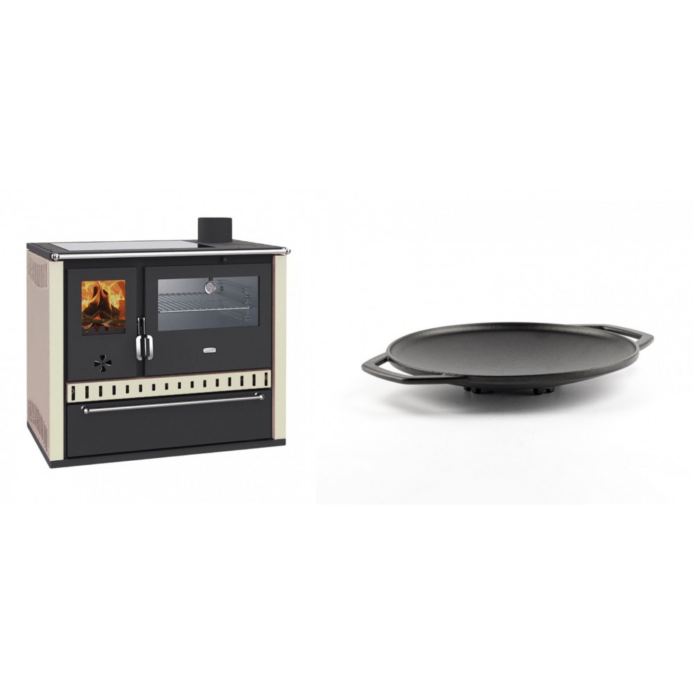 Set Küchenofen / Küchenhexe Prity GT, mit Edelstahl-Backofen, Glaskeramik-Kochfeld und Schublade, 15 kW + Backplatte aus Gusseisen Solagio, Ф28cm