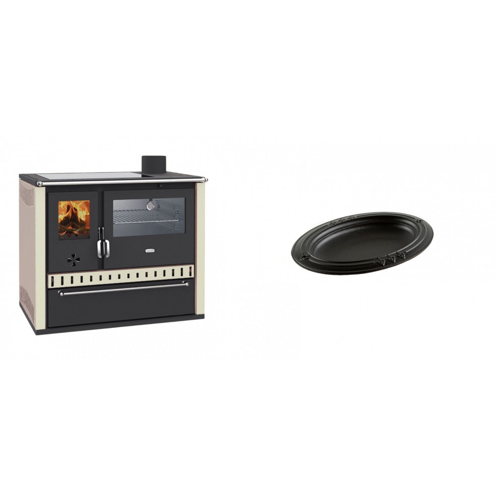 Set Küchenofen / Küchenhexe Prity GT, mit Edelstahl-Backofen, Glaskeramik-Kochfeld und Schublade, 15 kW + Gusseiserne auflaufform Solagio oval, 17x28cm | Kaminofen - Holzofen mit Backfach | Kaminofen |