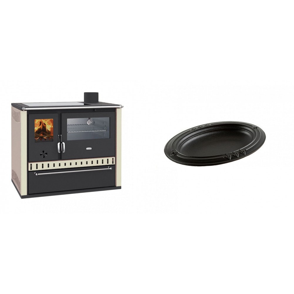 Set Küchenofen / Küchenhexe Prity GT, mit Edelstahl-Backofen, Glaskeramik-Kochfeld und Schublade, 15 kW + Gusseiserne auflaufform Solagio oval, 25x33cm | Kaminofen - Holzofen mit Backfach | Kaminofen |