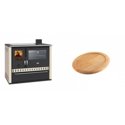 Set Küchenofen / Küchenhexe Prity GT, mit Edelstahl-Backofen, Glaskeramik-Kochfeld und Schublade, 15 kW + Holz untersetzer für ovale gusseisenpfanne Solagio HSFT1825 - Kaminofen - Holzofen mit Backfach