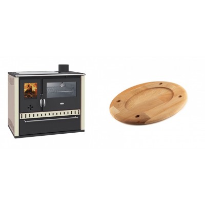 Set Küchenofen / Küchenhexe Prity GT, mit Edelstahl-Backofen, Glaskeramik-Kochfeld und Schublade, 15 kW + Holz untersetzer für ovale platte Solagio HSOISK2533, 25x33cm - Kaminofen - Holzofen mit Backfach