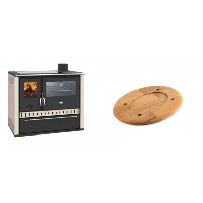 Set Küchenofen / Küchenhexe Prity GT, mit Edelstahl-Backofen, Glaskeramik-Kochfeld und Schublade, 15 kW + Holz untersetzer für ovale platte Solagio HSOISK1728, 17x28cm - Kaminofen - Holzofen mit Backfach