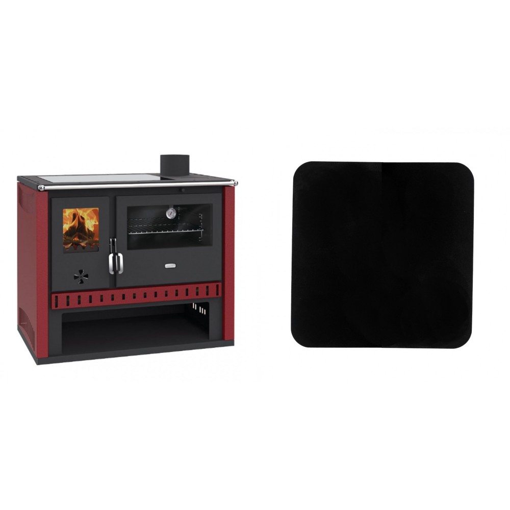 Set Küchenofen / Küchenhexe Prity GT Rot, mit Glaskeramik-Kochfeld, Leistung 15 kW + Funkenschutzplatte Stahl 2mm, Größe 98x98cm | Kaminofen - Holzofen mit Backfach | Prity |