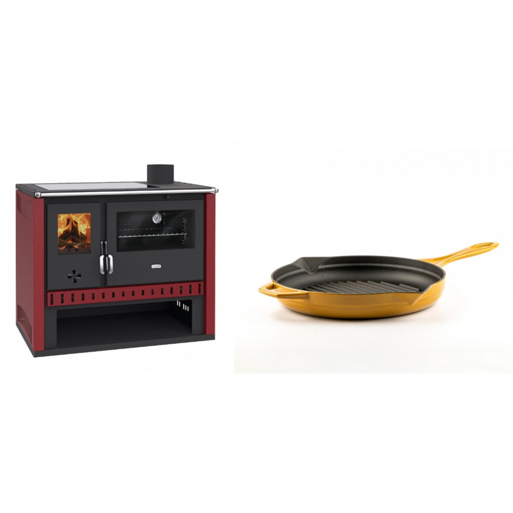 Set Küchenofen / Küchenhexe Prity GT Rot, mit Glaskeramik-Kochfeld, Leistung 15 kW + Emaillierte grillpfanne Gusseisen Solagio, Dijon, Ф24cm