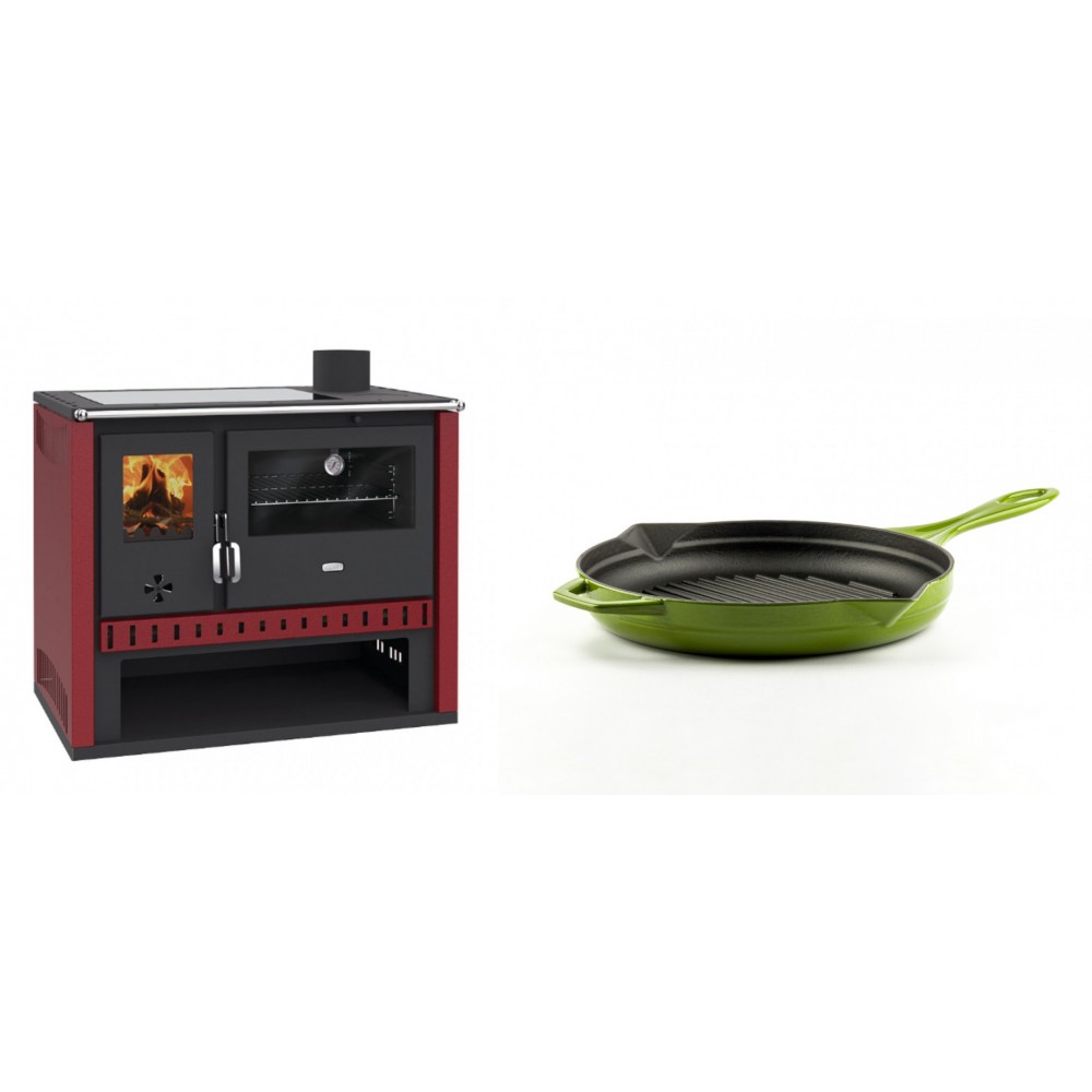 Set Küchenofen / Küchenhexe Prity GT Rot, mit Glaskeramik-Kochfeld, Leistung 15 kW + Emaillierte grillpfanne Gusseisen Solagio, Bamboo, Ф24cm