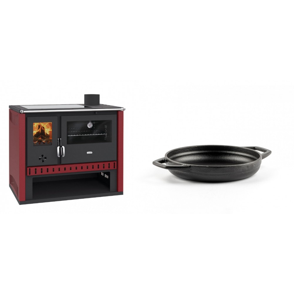 Set Küchenofen / Küchenhexe Prity GT Rot, mit Glaskeramik-Kochfeld, Leistung 15 kW + Emaillierte gusseisenpfanne mit zwei Griffen Solagio, Black Onyx, Ф16cm