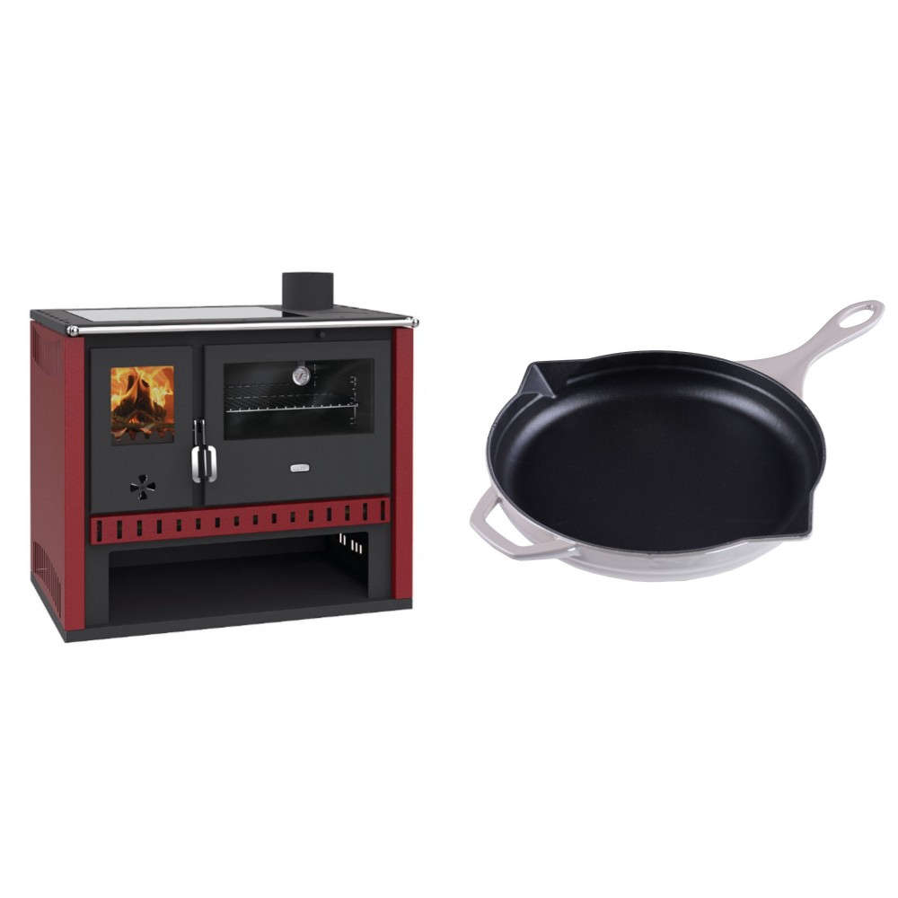 Set Küchenofen / Küchenhexe Prity GT Rot, mit Glaskeramik-Kochfeld, Leistung 15 kW + Emaillierte Gusseisenpfanne Solagio, Ivory, Ф28cm